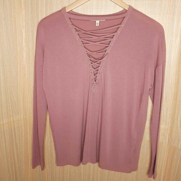 Express One Eleven Lace Up Front Top. Small - Picture 1 of 6